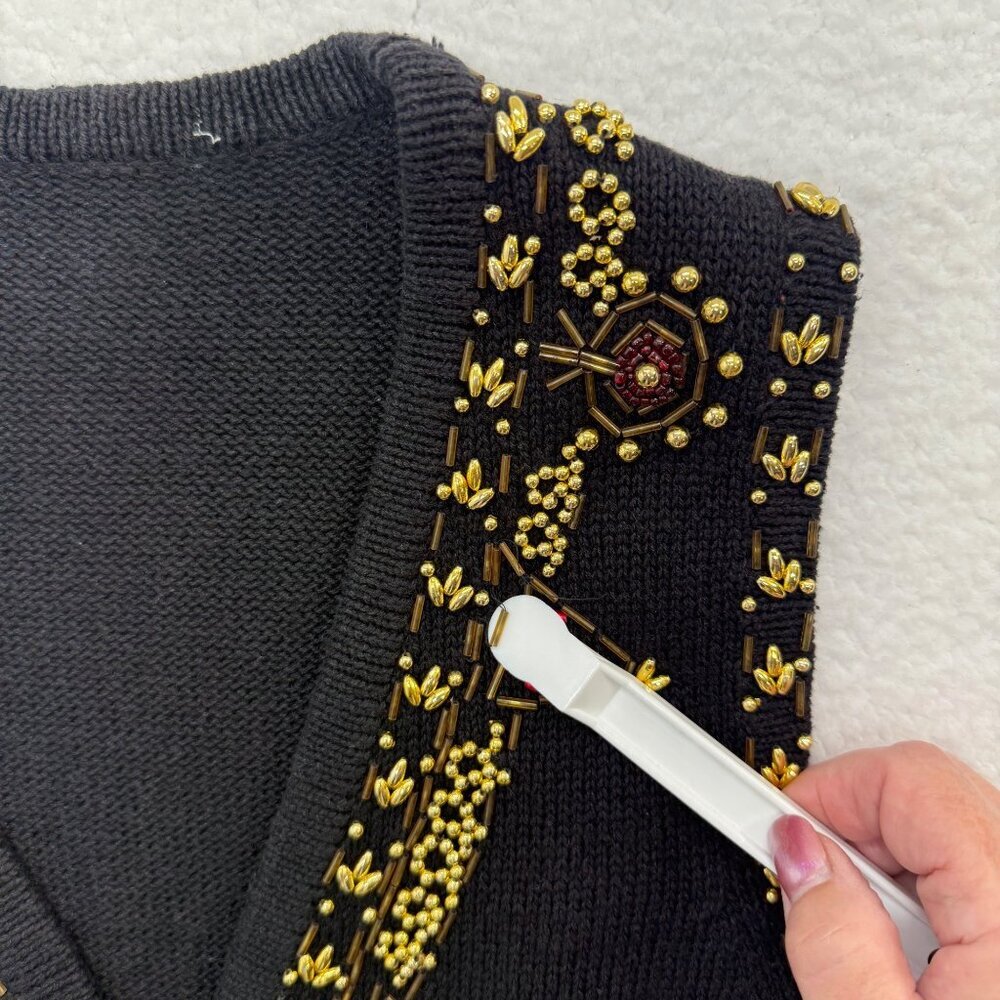 VTG Beaded Sweater Vest Christmas Holiday Teachercore Grandma Womens Black S* - Picture 14 of 15